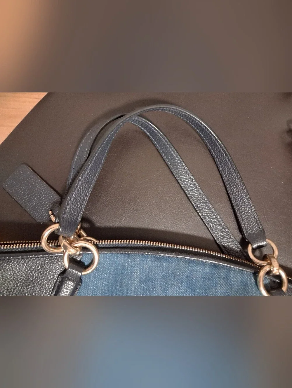 Coach Blue Denim and Black Leather Handbags Satchel Crossbody